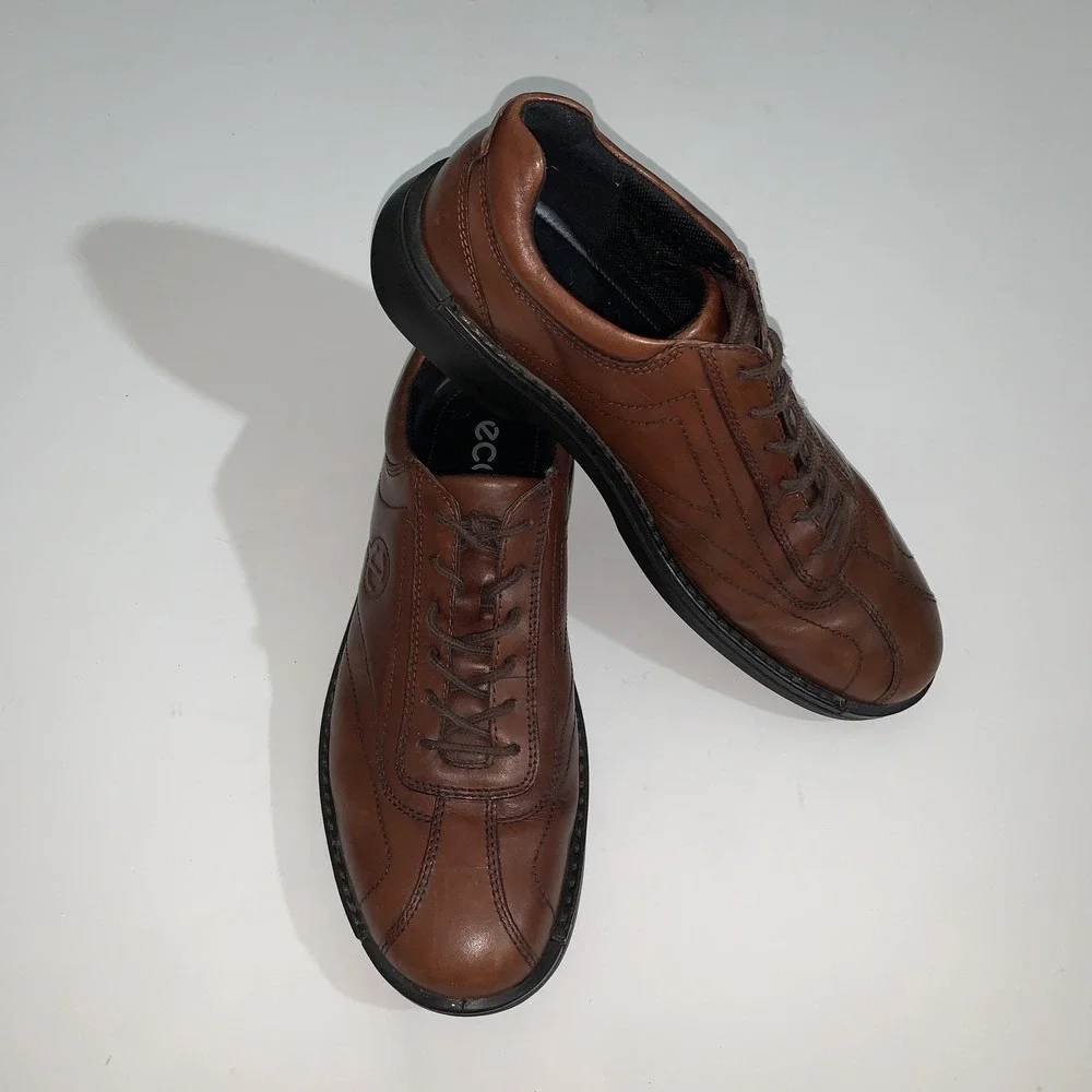 ECCO Shoes Mens Size 12.5 Brown Leather Lace Up Casual Comfort Walking Oxfords